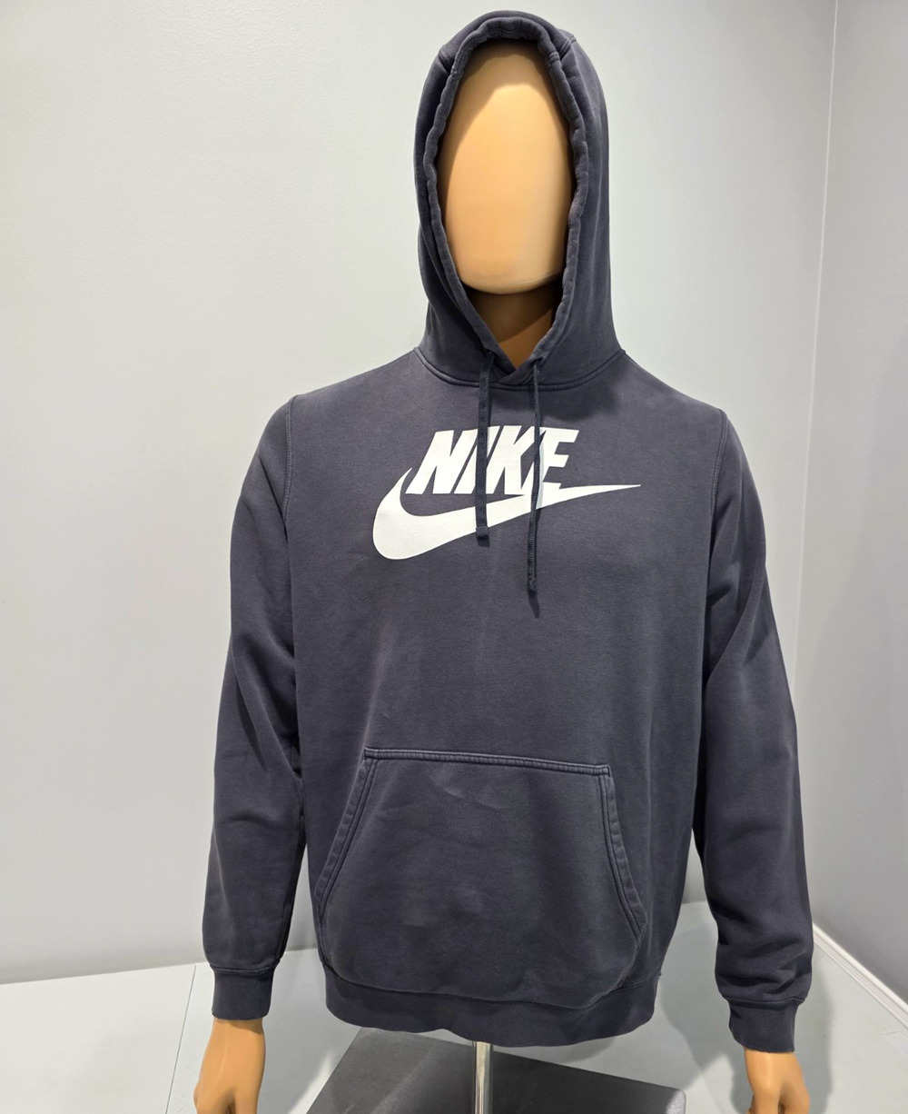 Nike Sportswear Hoodie Mens Large Gray White Big Logo Pullover Sweatshirt